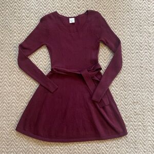 Abercrombie Kids Girls Long Sleeve Belted Sweater Dress Size 15/16 Maroon A-Line